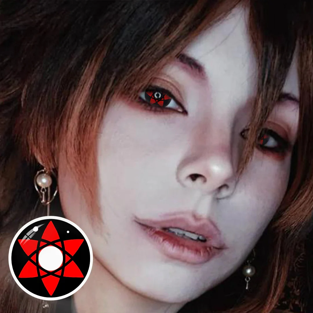 Cosplay NARUTO Uchiha Sasuke Hexagram Shalingan Red Prescription Colored Contact Lenses - Roseibase