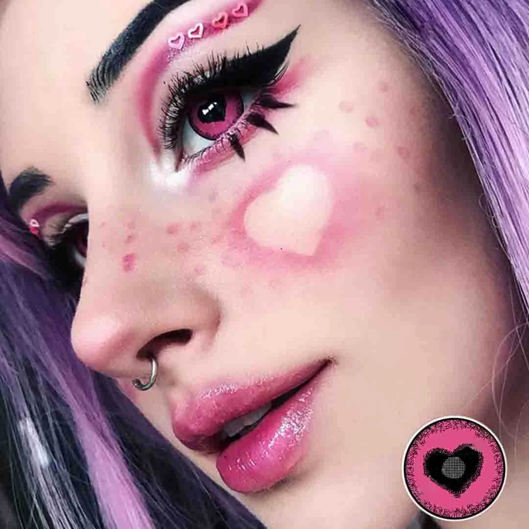 Halloween Starry Sky Anime Yandere Pink Colored Contact Lenses - Roseibase