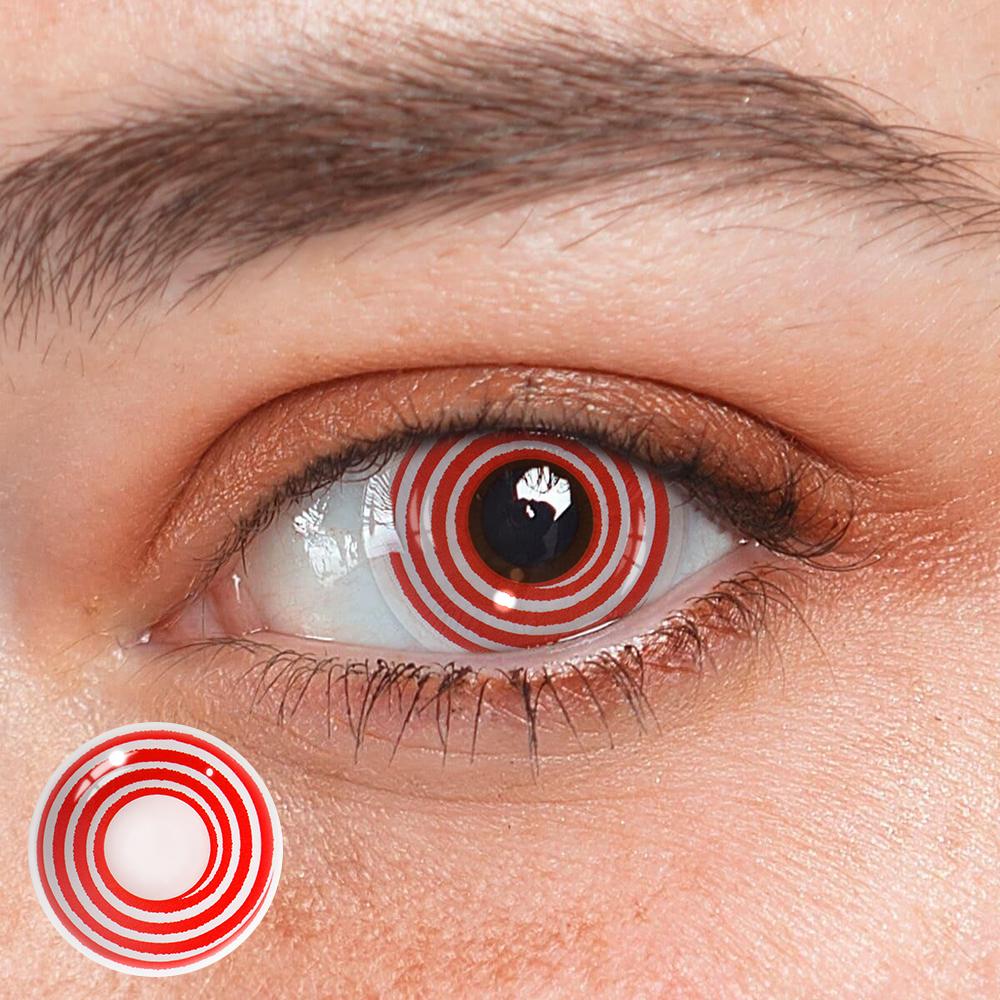 Cosplay Circle Line Curl Red White Colored Contact Lenses - Roseibase