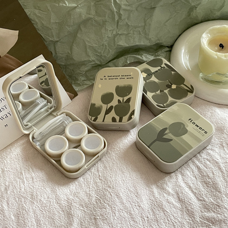 Ins Oil Painting Tulip Colored Contact Lens Case - Roseibase