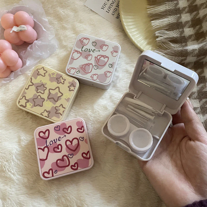 INS Simple Pink Love ~ Niche Girl Heart Colored Contact Lens Case - Roseibase