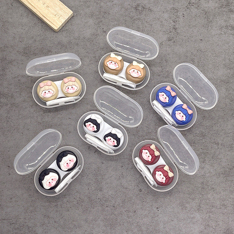 Lovely Girl Head Colored Contact Lens Case - Roseibase