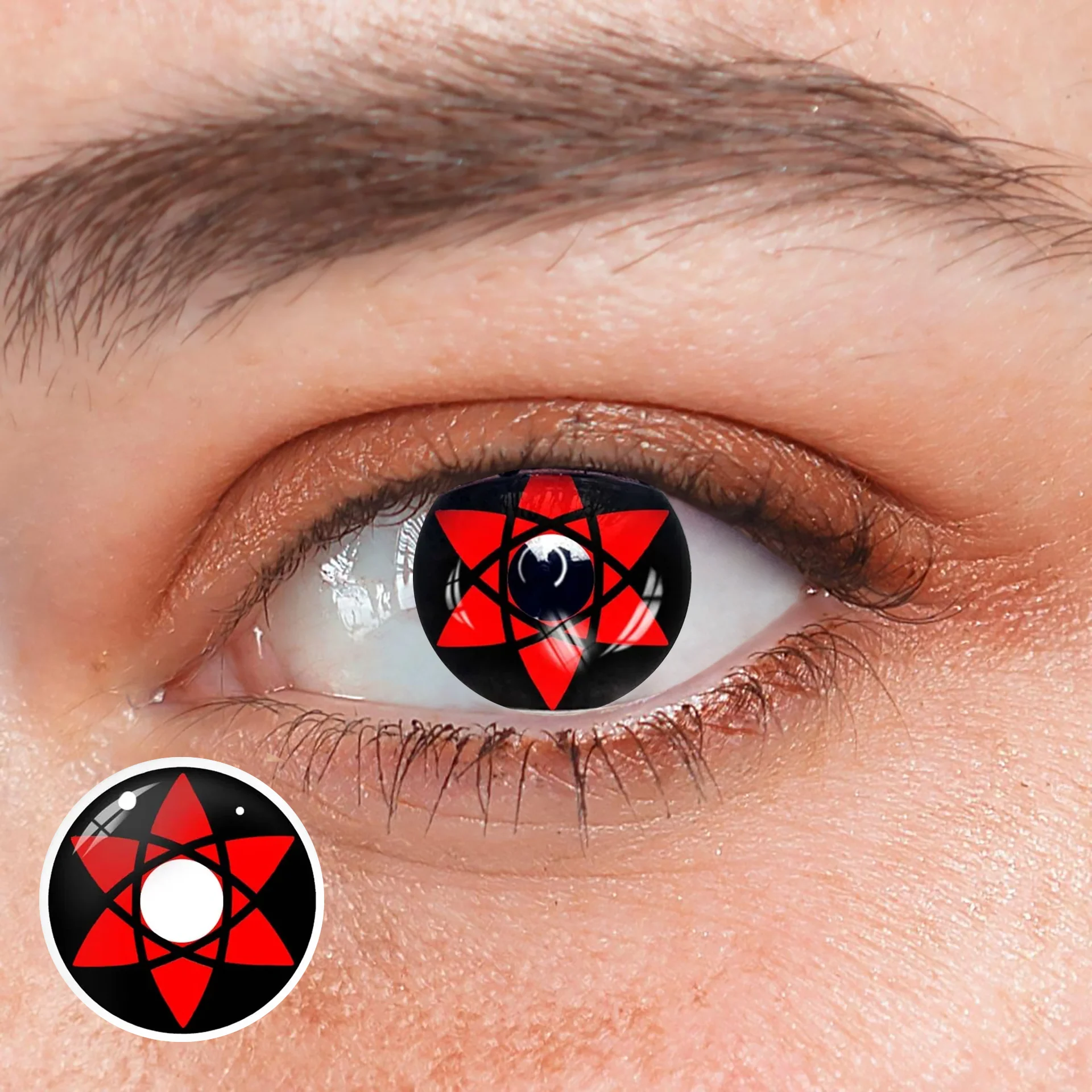 Cosplay NARUTO Uchiha Sasuke Hexagram Shalingan Red Prescription Colored Contact Lenses - Roseibase