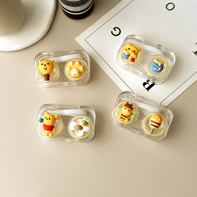 Cute Little Yellow Bear Colored Contact Lens Case - Roseibase