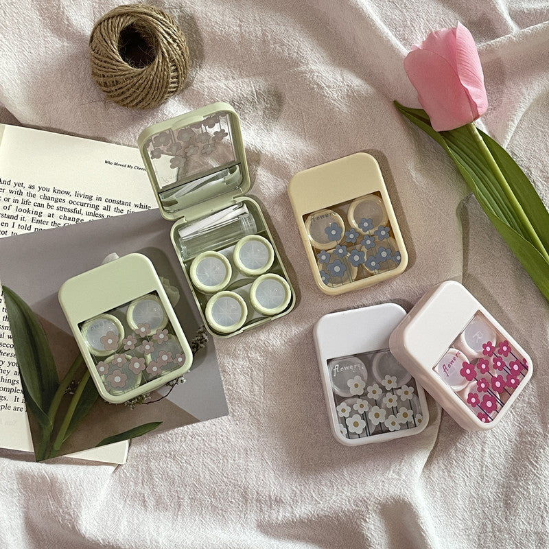 Korean Style Fresh Flowers Colored Contact Lens Case - Roseibase
