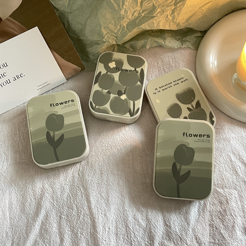 Ins Oil Painting Tulip Colored Contact Lens Case - Roseibase