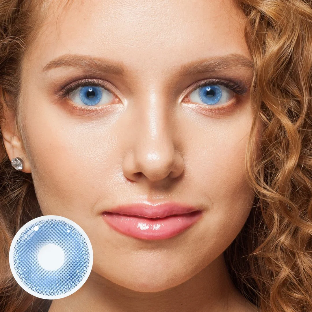 Cosplay Gold Rim Blue Colored Contact Lenses - Roseibase