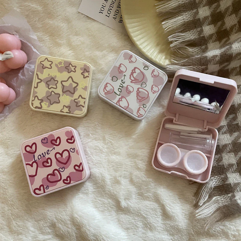 INS Simple Pink Love ~ Niche Girl Heart Colored Contact Lens Case - Roseibase