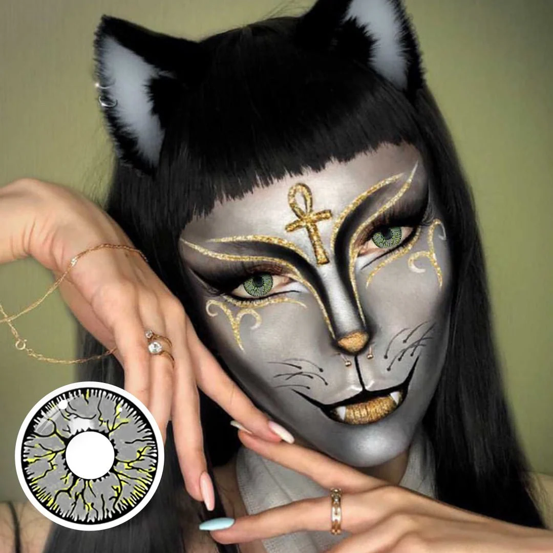 Cosplay Crack Yellow Gray Colored Contact Lenses - Roseibase