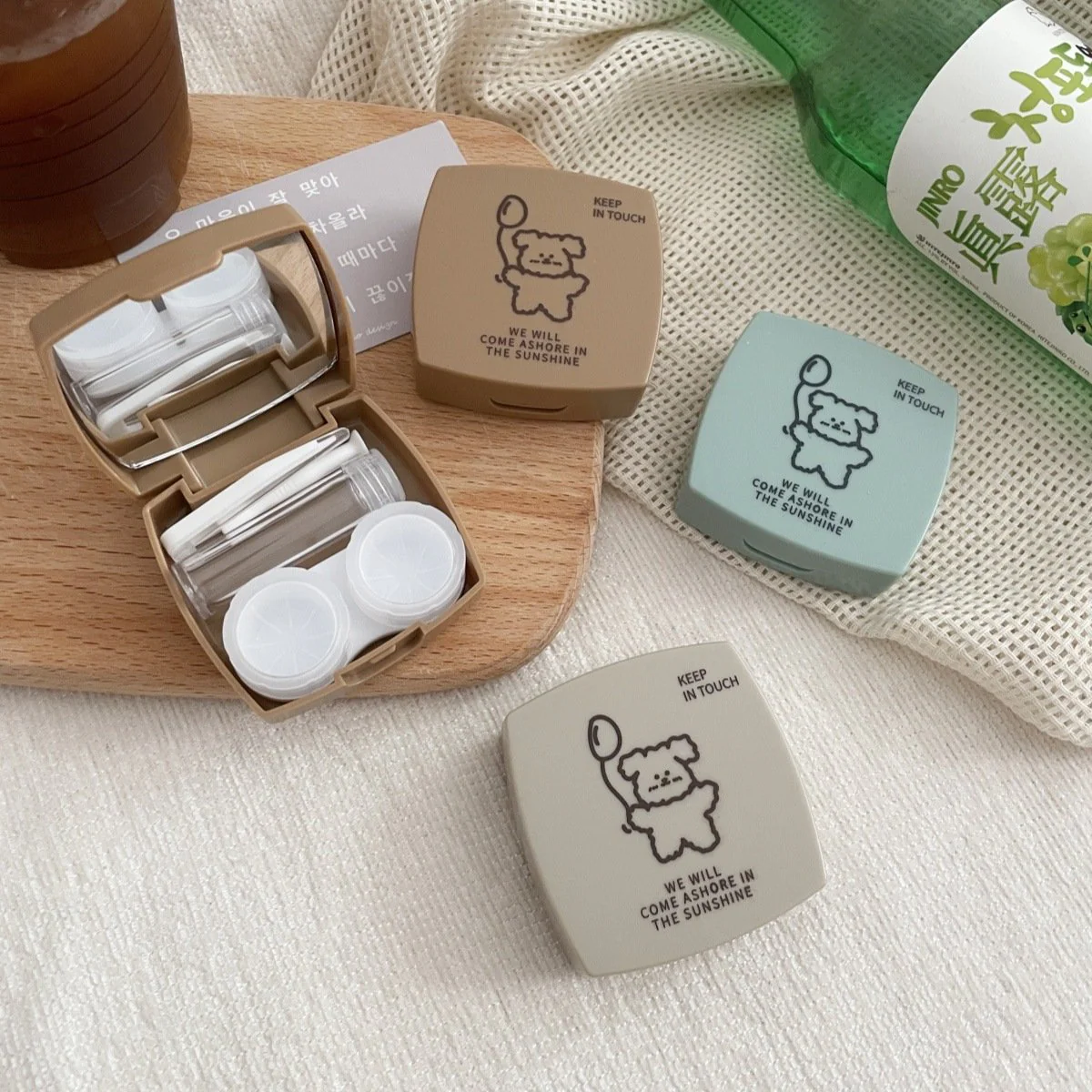 Balloon Line Puppy Colored Contact Lens Case - Roseibase