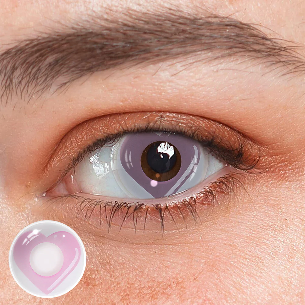 Cosplay Pink Love Heart Pink Colored Contact Lenses - Roseibase