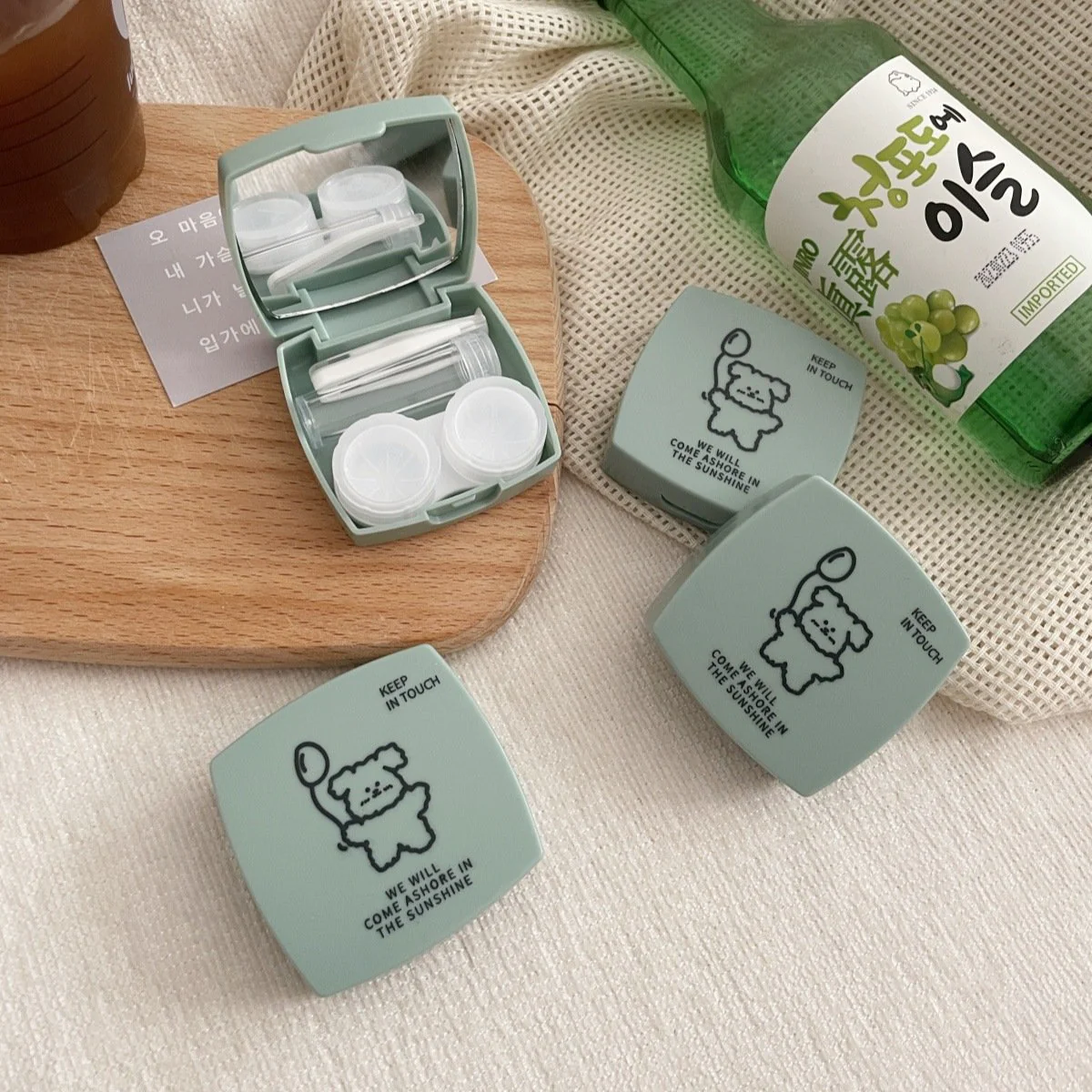 Balloon Line Puppy Colored Contact Lens Case - Roseibase