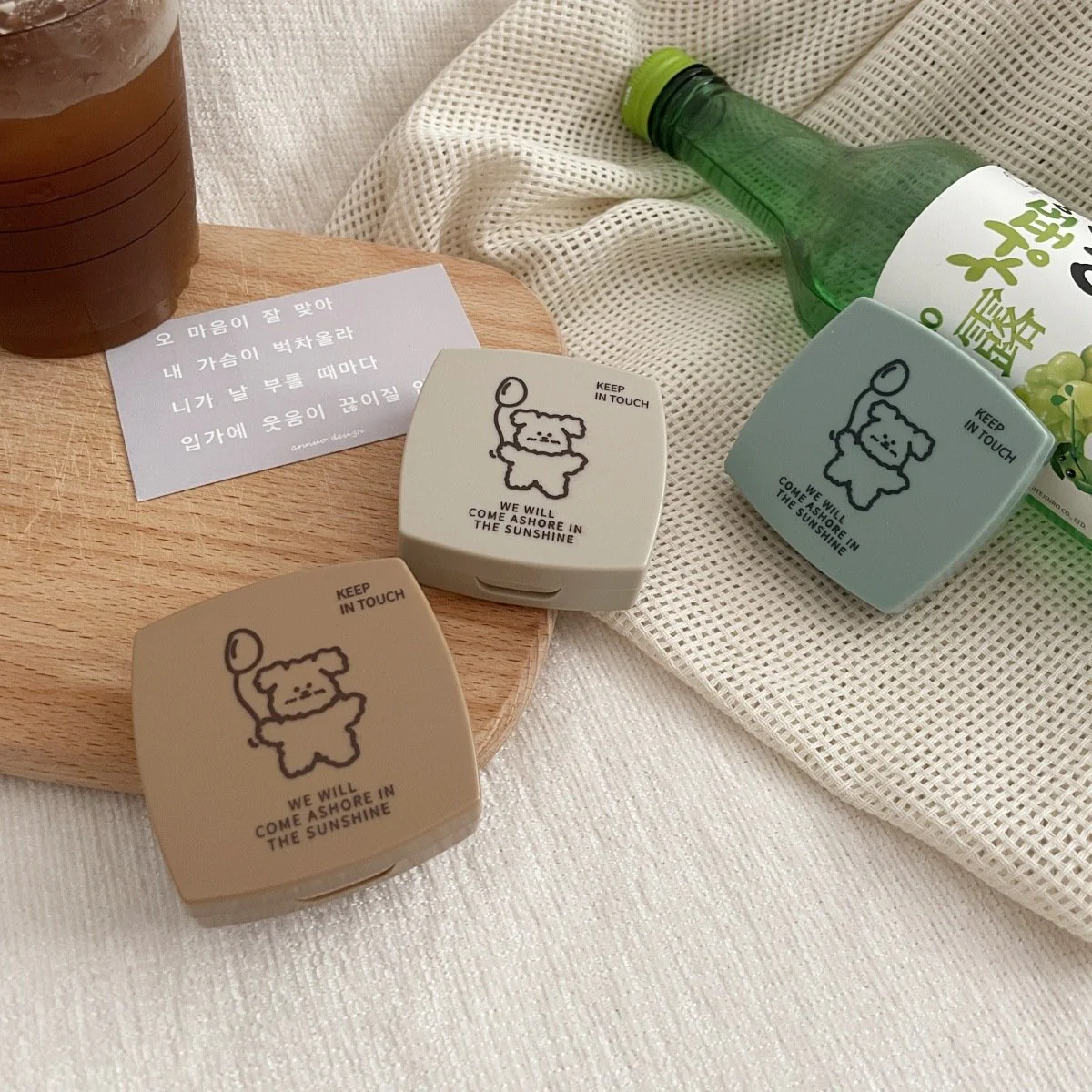 Balloon Line Puppy Colored Contact Lens Case - Roseibase