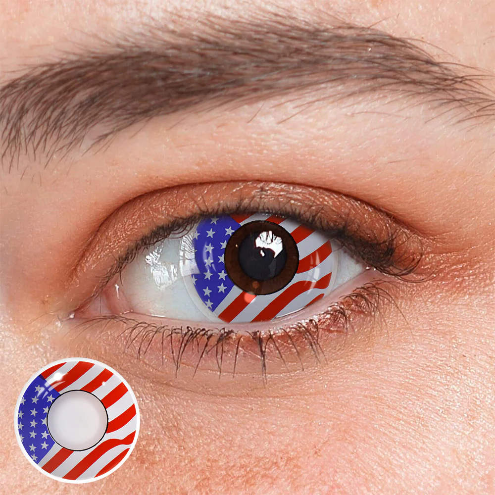 Cosplay America Flag Red Colored Contact Lenses - Roseibase