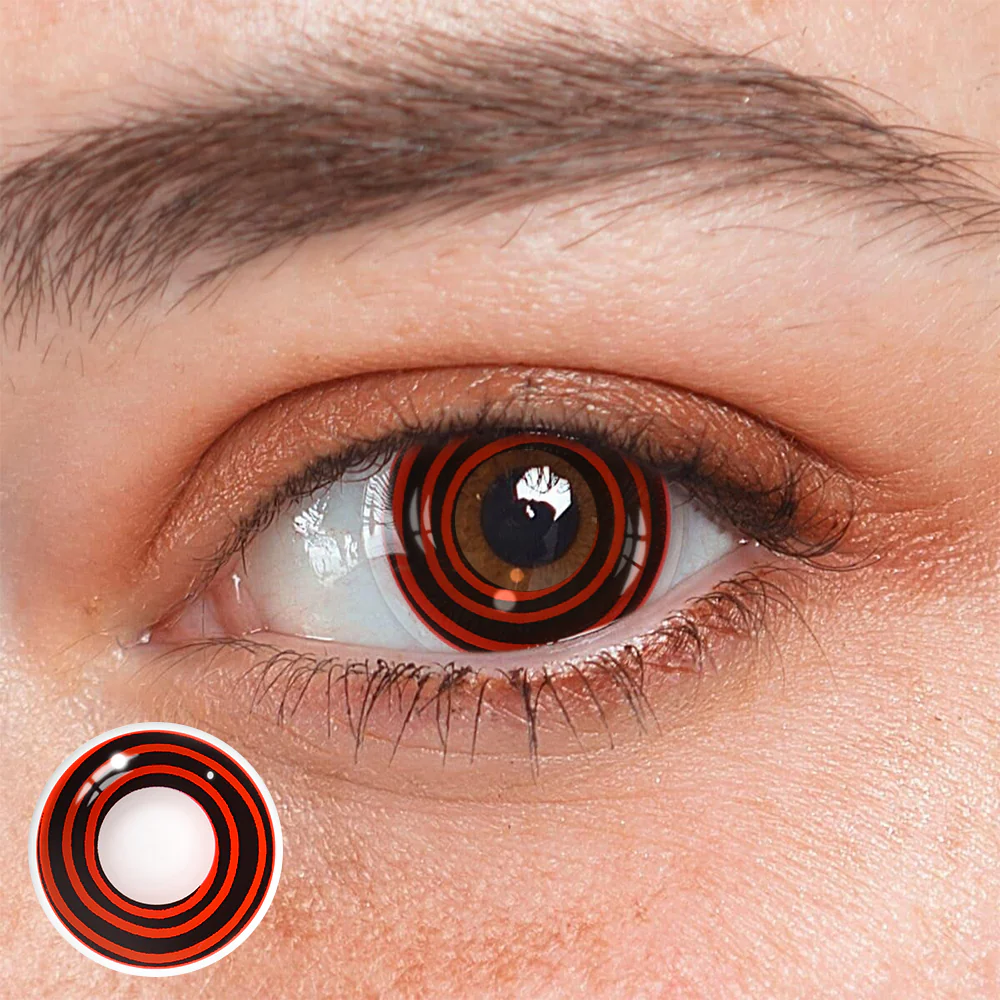Cosplay Circle Line Curl Red Black Colored Contact Lenses - Roseibase