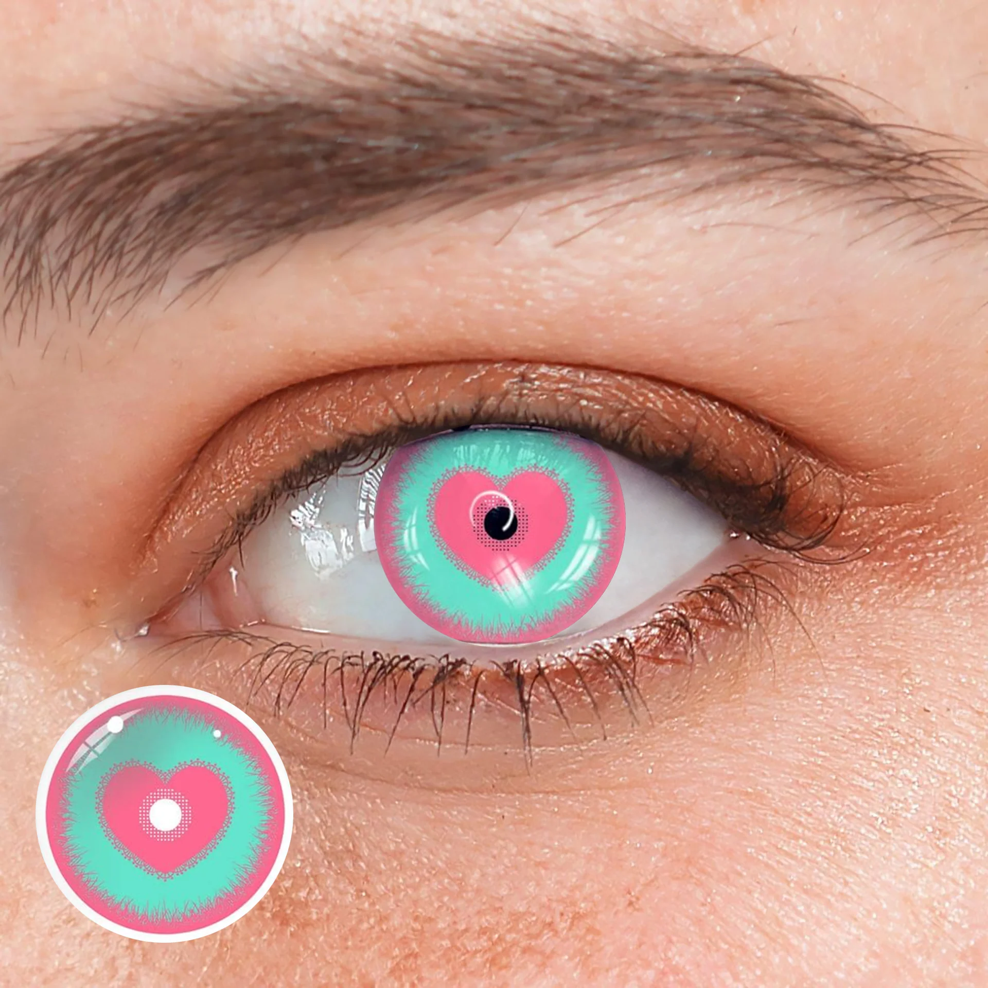 Cosplay Pink love Green Colored Contact Lenses - Roseibase